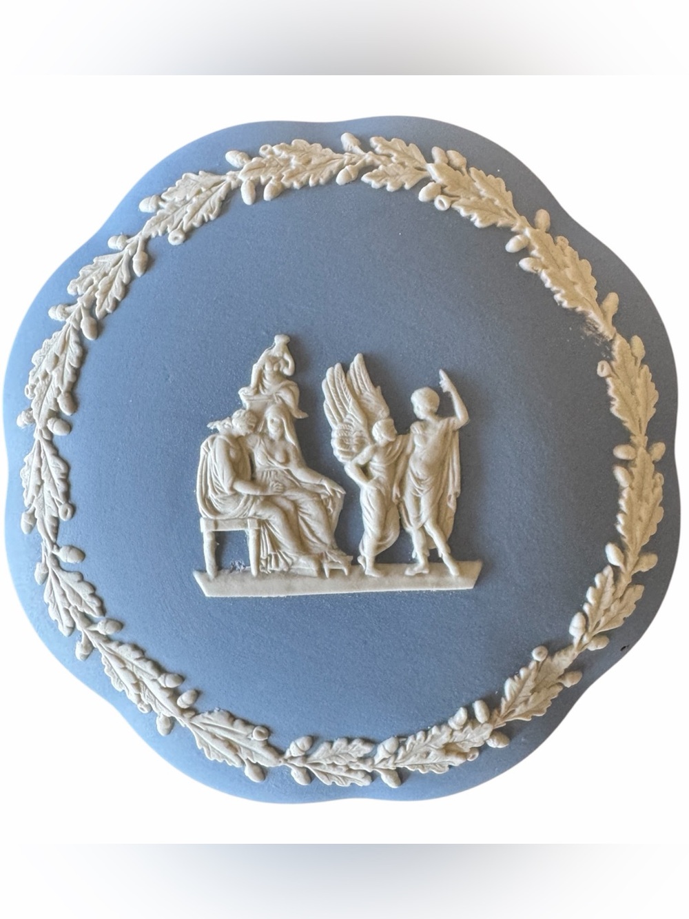 Wedgwood England Blue Jasperware Trinket Box Classical Relief Oak Leaf Acorn